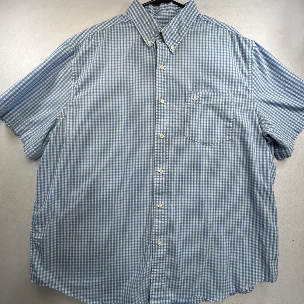 Chaps Easy Care Men 2XL Plaid Button Down Casual Short Sleeve Shirt